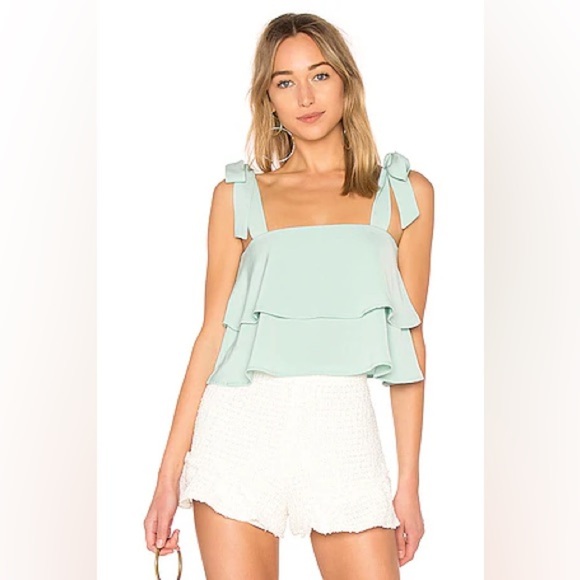 superdown Tops - Superdown Helene Tie Strap Top in Mint Size Medium Color Mint